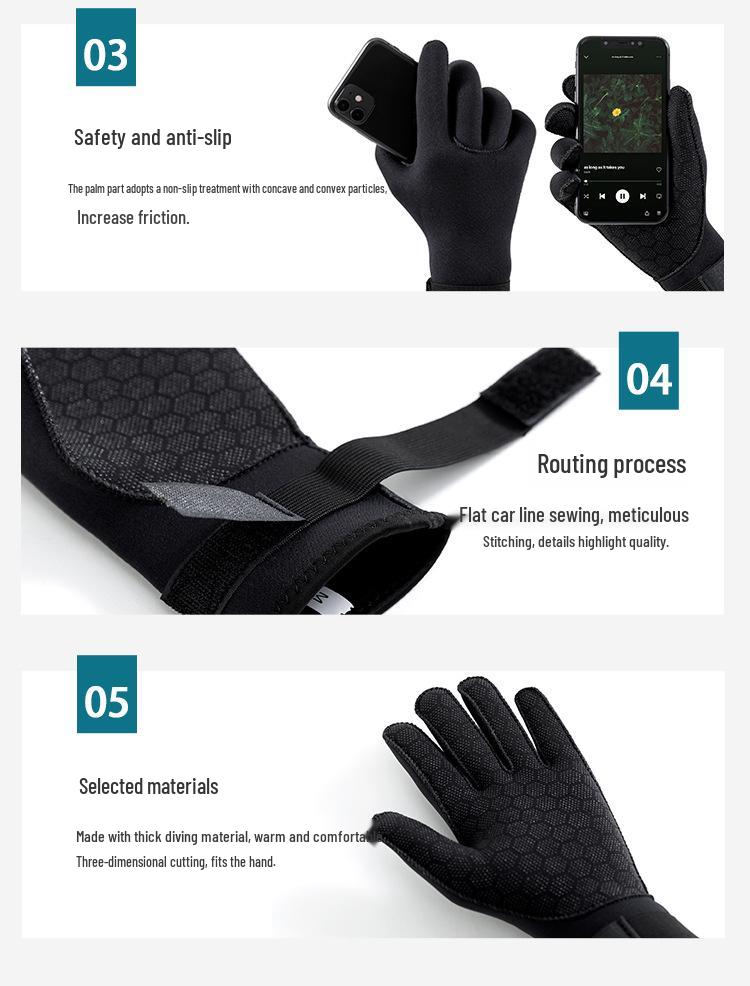 3mm Black Non-Slip, Wear-Resistant Diving Gloves for Fishing, Snorkeling, Surfing, and Water Rescue.