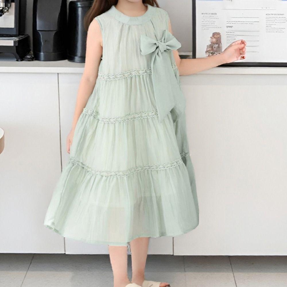 Loose Summer Cake Dress Ruffle Teens Long Dress Elegant Girls Princess Dress  Students