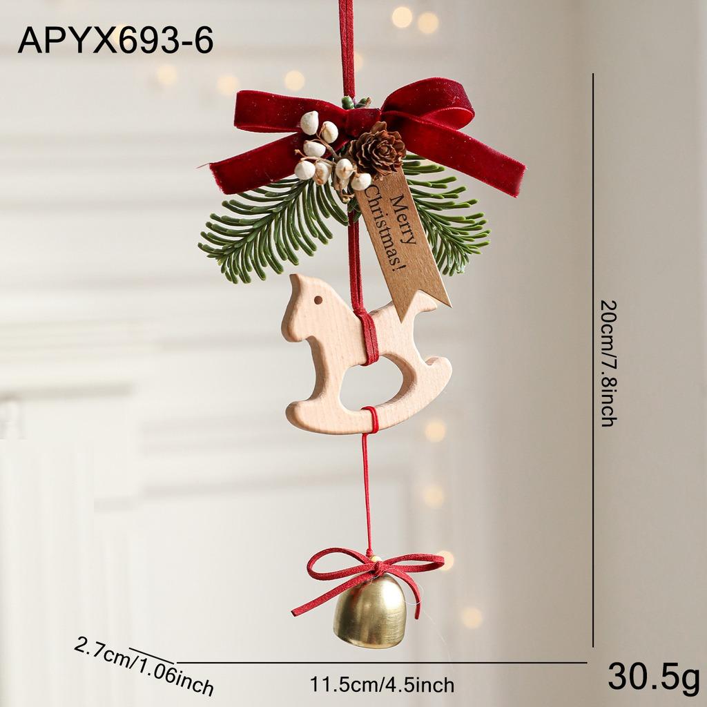 Rocking Horse Bell Ornament Compact Wooden Rocking Horse Ornament Door Wall Hanging Ornament Christmas Themed For Door Festive