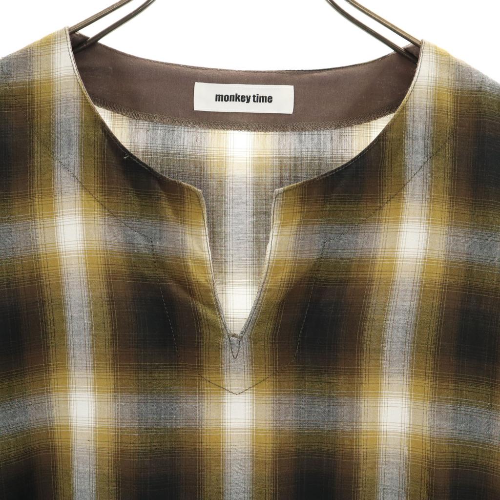 MONKEY TIME Check Pattern Short sleeve shirt M Mustard pullover Men's Used