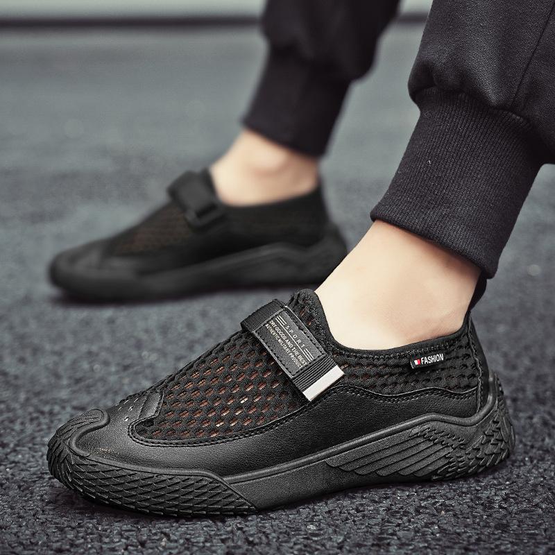 

Дышащая сетчатая обувь лето новая липучка для ног ленивая обувь спортивный тренд досуг тренд гонконгский стиль уличная обувь 44 чёрный