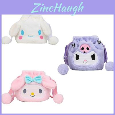 Kuromi Melody Cinnamoroll Cute Plush Drawstring Tote Bag For Girls