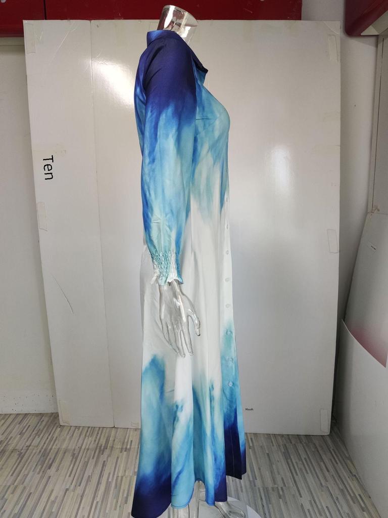 2023 Frühling Damen bedrucktes einreihiges Hemdblusenkleid mit Schlitz