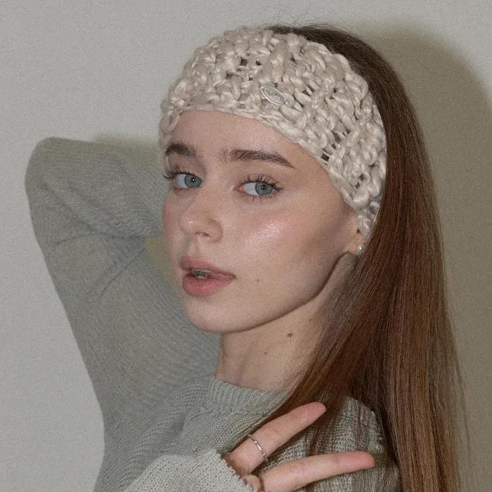 Sleeve Handmade Crochet Knit Big Wool Hairband _ Beige