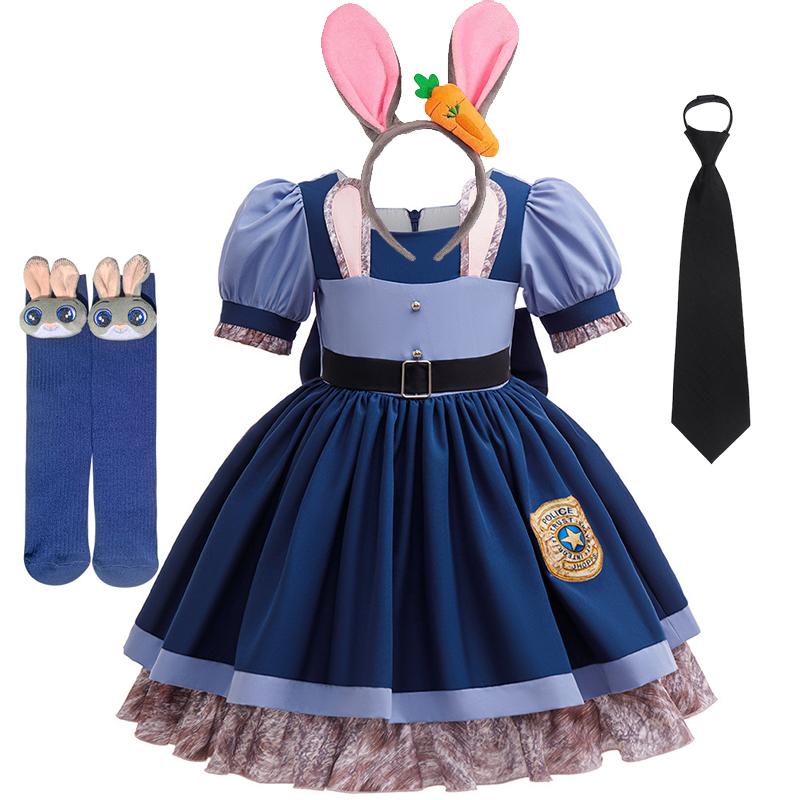Girls Judy Bunny Police Officer Dress Zootopia 2 Bunny Costume for Kids Cosplay Dress With Accessories Fancy Outfits