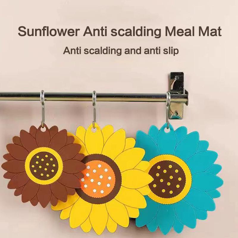 3pcs Sunflower Anti-scald Placemat Thickeneded Dining Table Insulation Mat Non-slip Coaster Kitchen Restaurant Dish Mat PVC Plate Cutlery Mat