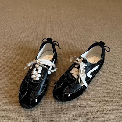 Französischer Retro-Stil Mode Runde Zehenpartie Deutsche Trainingsschuhe Damen-Sneaker Allround Innen erhöhend Einzelne Schuhe