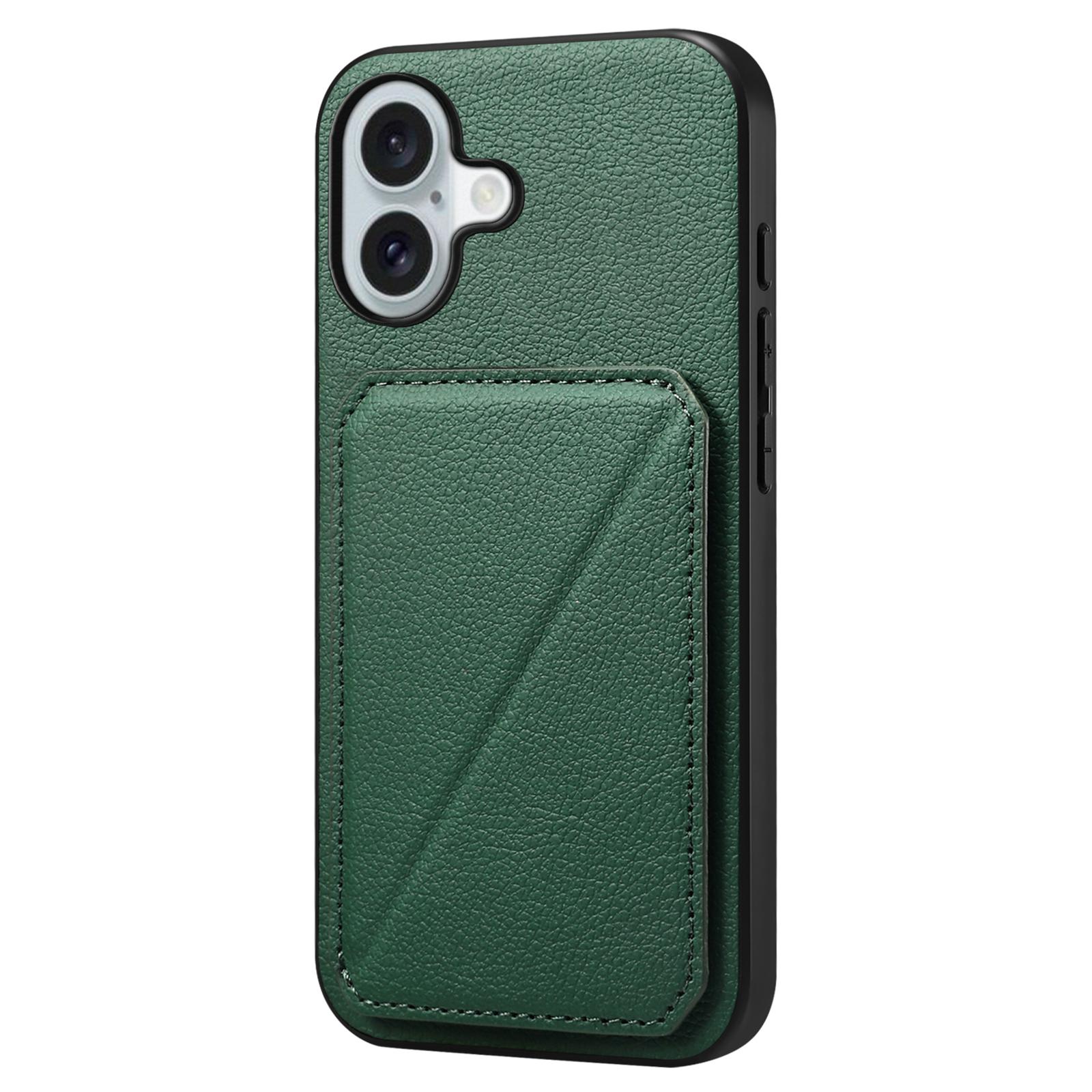 

DENIOR D04 For iPhone 16 Plus Case Dual Card Slots Leather Coated PC+TPU Phone Cover Green
