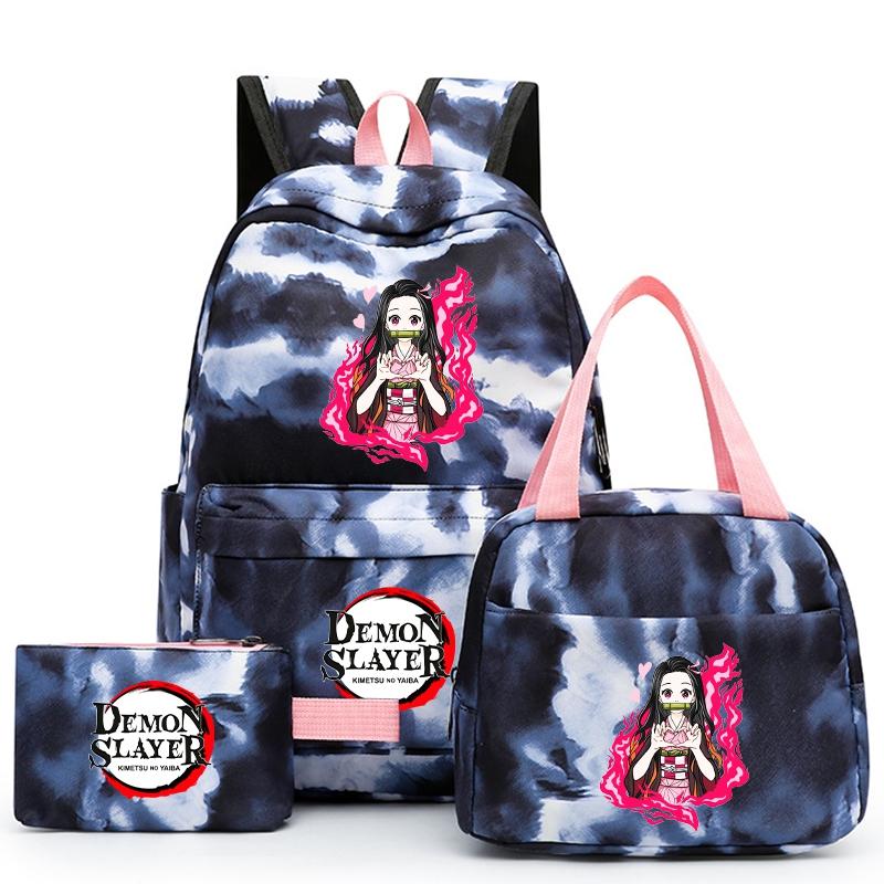 3ks/set Anime Demon Slayer Batoh pro dívky Chlapci Back To School Bag with Lunch Bag Student Bookbag Muži Ženy Cestovní taška Mochil