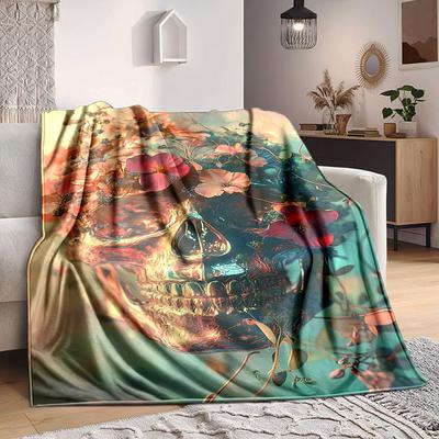 1PC Floral Skull Blanket - Soft Warm All-Season Throw for Sofa, Bed, Car, Office, Throw For Sofa Yy250916086