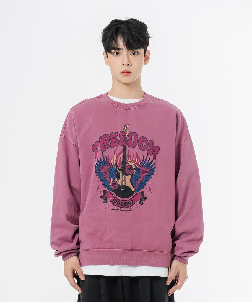 MOZMOZ Terry Brushed Pigment Freedom Oversized Sweatshirt Pink