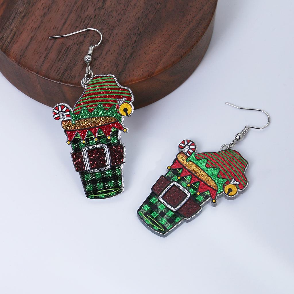 Exaggerated Christmas Elk Snowflake Earrings, Personalized Gloves Snowman Design Acrylic Earrings