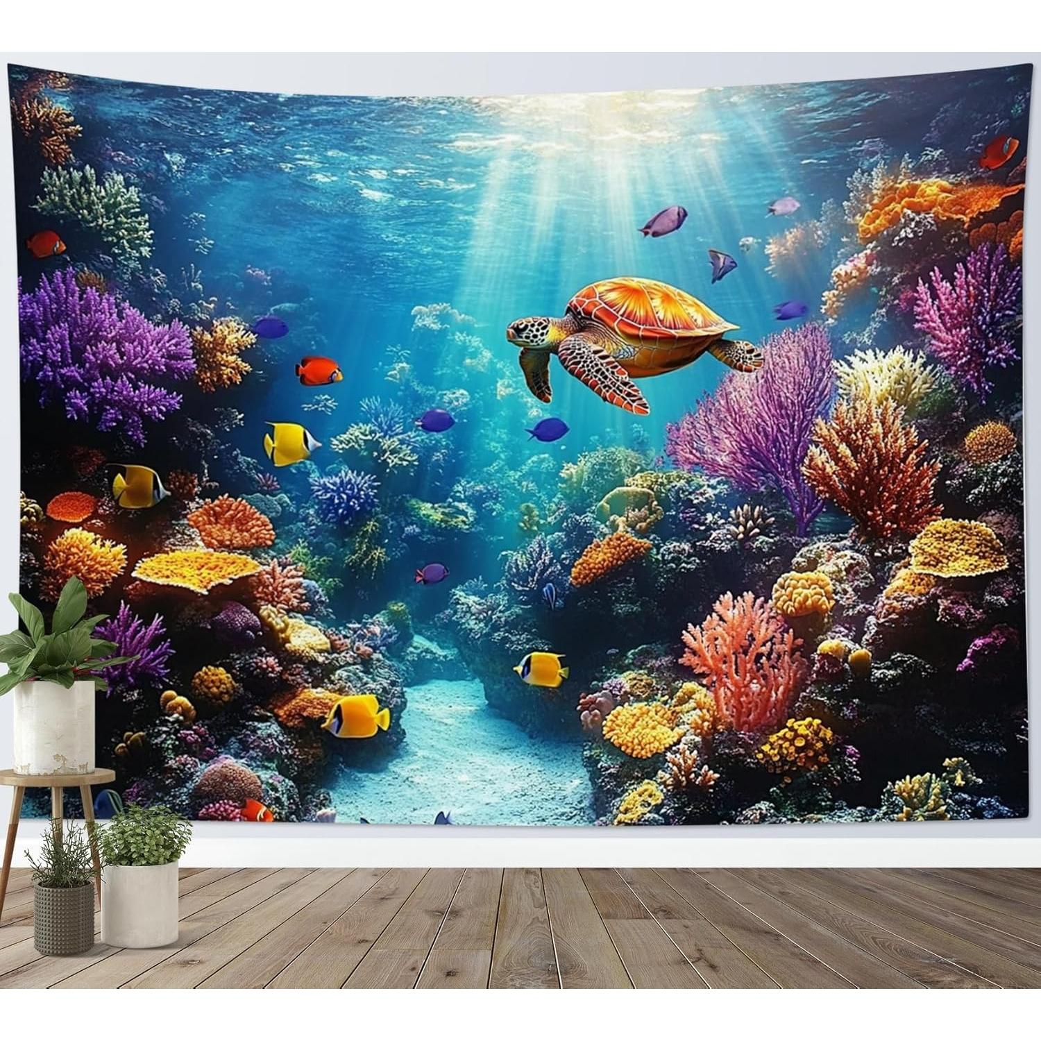 Blue Ocean Sea Turtle Tapestry 75x100