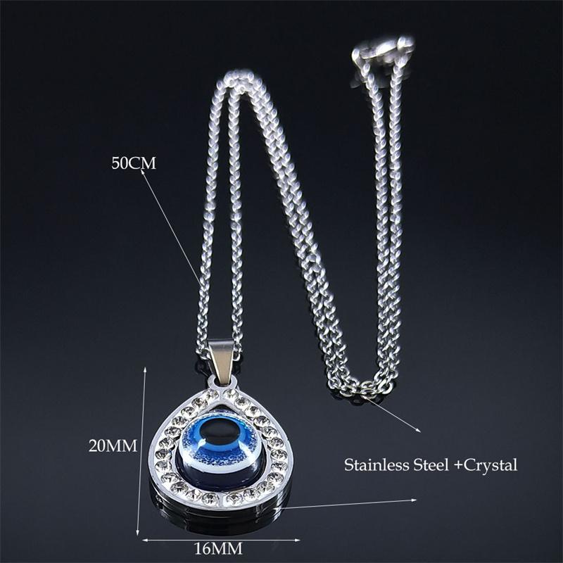 Turkish Evil Eye Necklace Stainless Steel Silver Color Blue Lucky Eyes Water Drop Necklaces Jewelry Collier Femme N8366S01