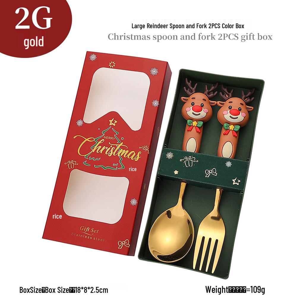 Cross-Border Christmas Cartoon Cutlery Set: Cute Tree & Snowman Dessert Spoons & Forks in Gift Box