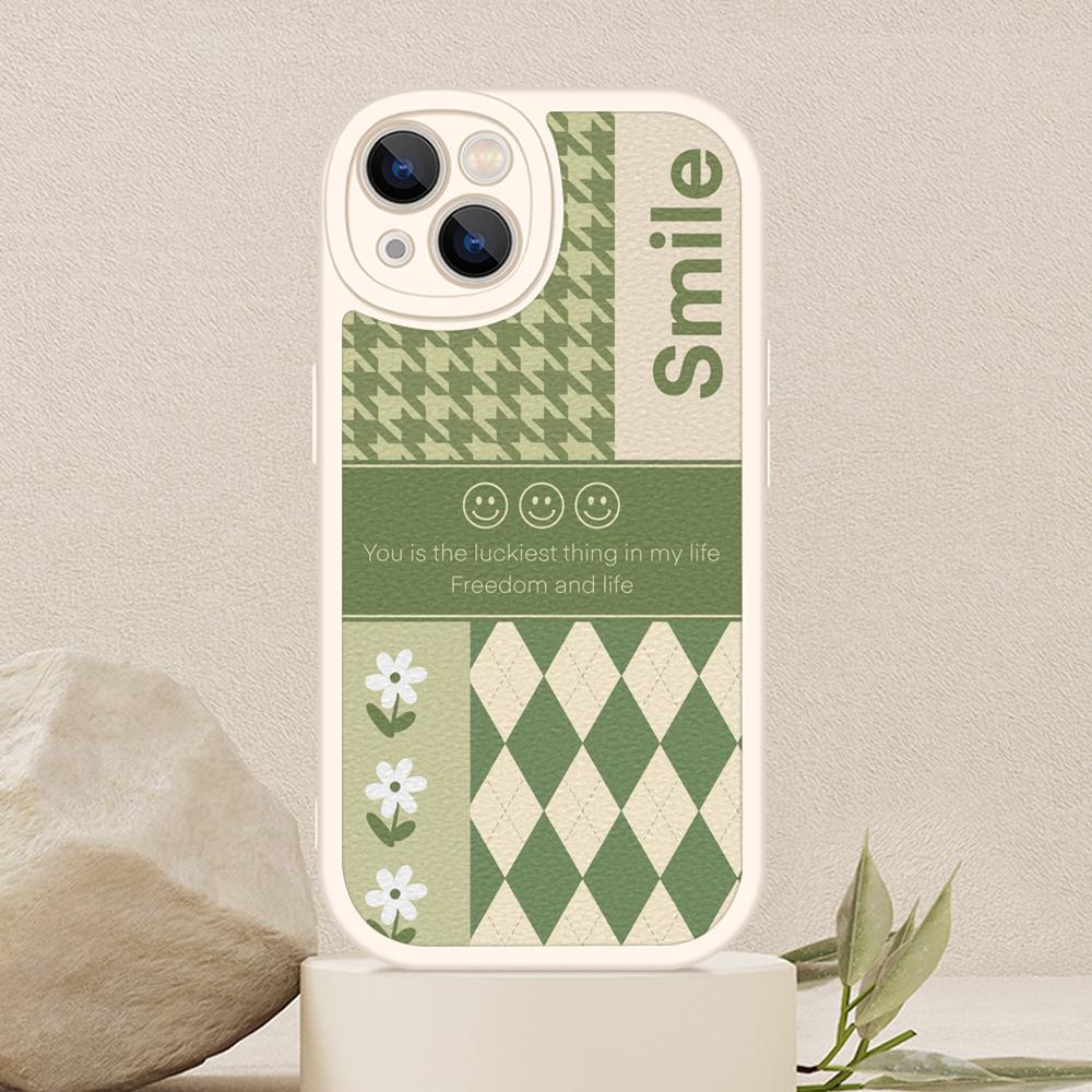 Custodia per telefono Smiley a quadri bianchi e neri per Iphone 14 13 11 12 Pro MAX 13 12 MiNi 7 8plus 14 13 11 PRO X XS 12 11 XR Coperture in pelle di agnello
