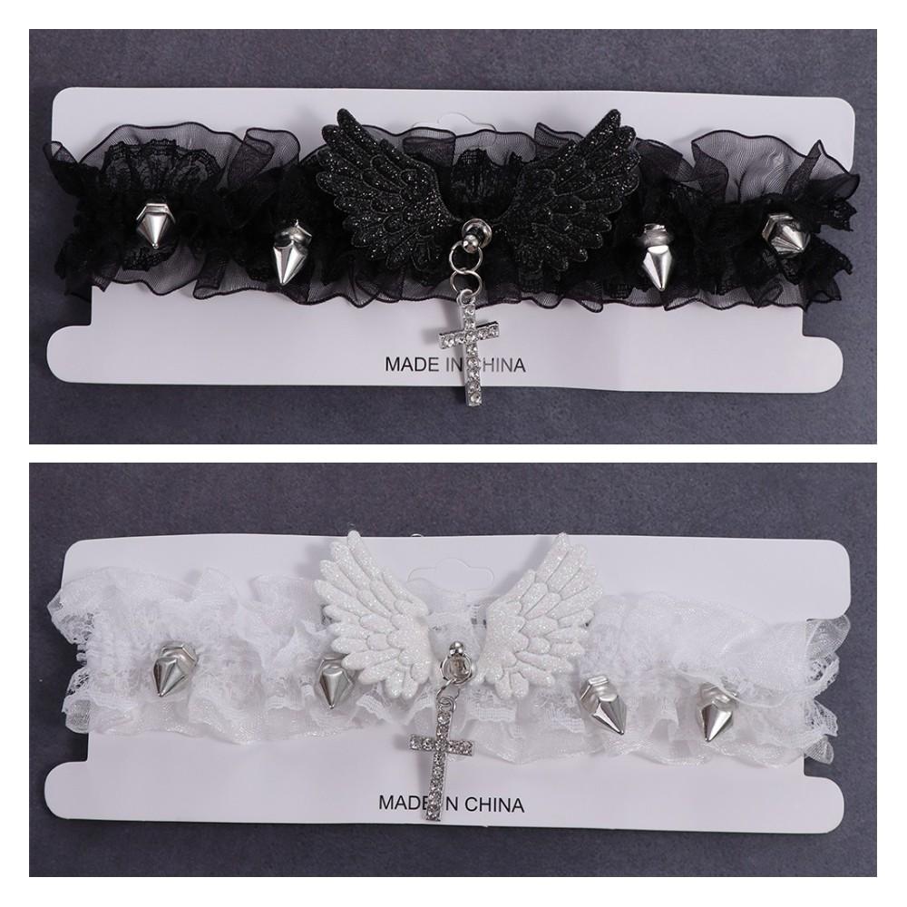 Solid Color Women's Necklace Angel Wings Leather Necklace Lolita Lace Choker  Gift