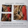 3pcs Cute Cartoon Kitten Printed Duvet Cover Set 1 Duvet Cover+2 Pillowcases Coreless Soft and Comfortable Machine Washable
