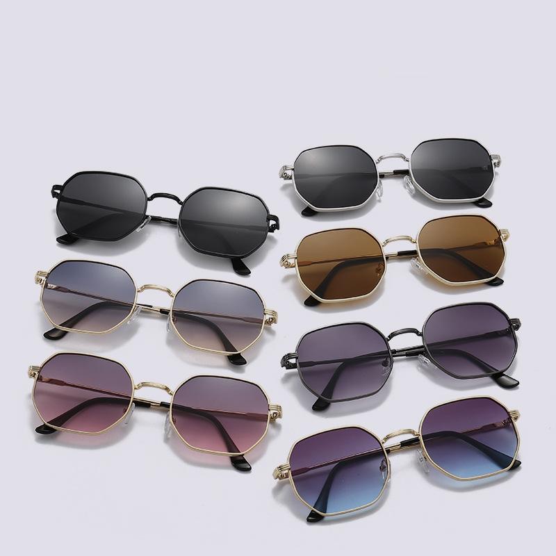 Women Vintage Polygon Metal Sunglasses Luxury Brand Design Men Gradient Sun Glasses Outdoor Shade UV400 Eyewear Gafas De Sol