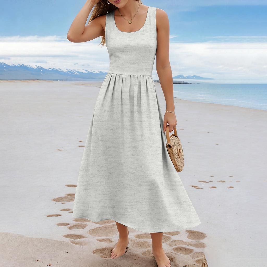 Ärmelloses Langes Freizeitkleid für Damen Sommer Einfarbig Einfach Entspannte Passform Maxikleid für den Alltag Urlaub Büro