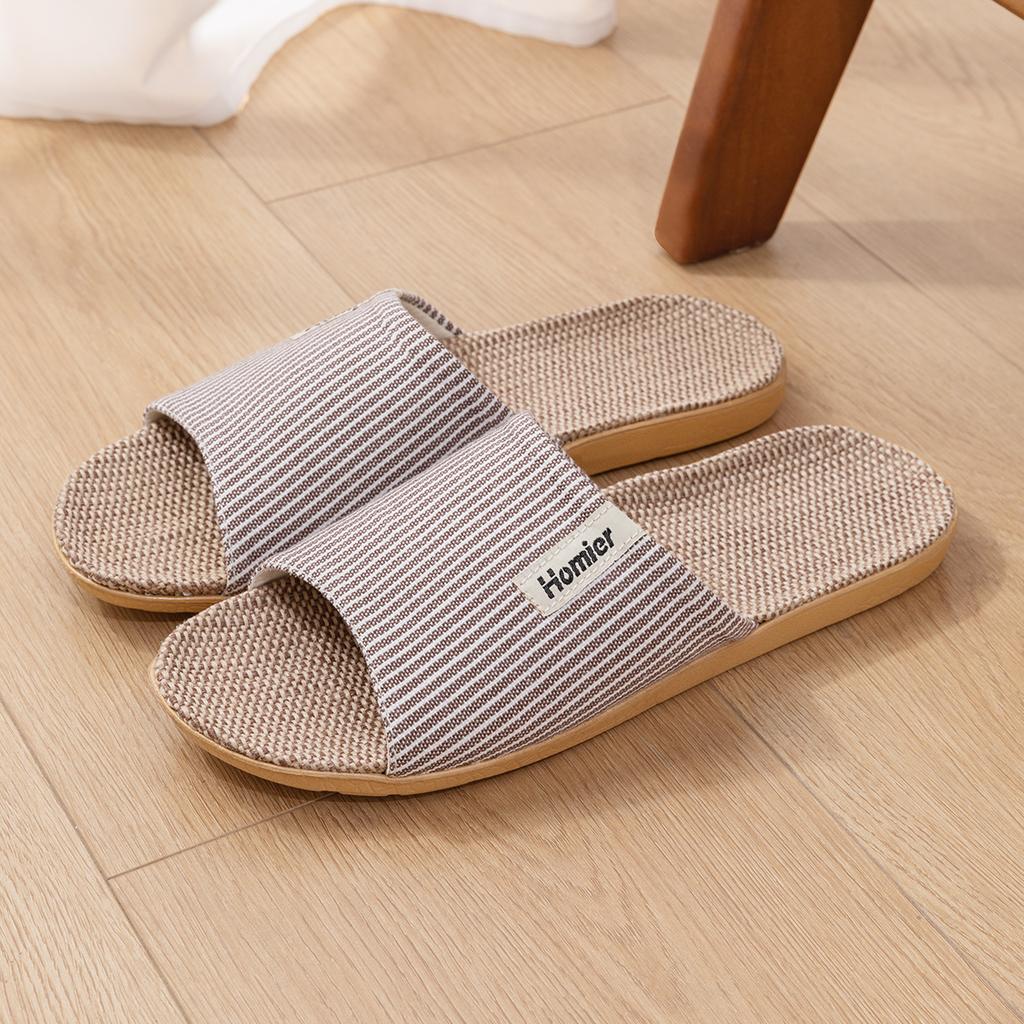 Linen Women Home Slippers Flat Lightweight Indoor Slides Cloud Comfortable Non-slip Slippers Breathable Soft Men Living Room Slippers