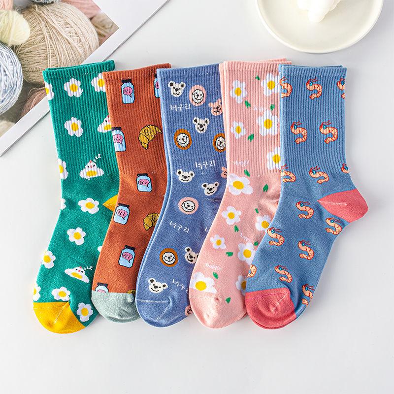 Zufällige Fünf Paar Damen Socken Mode Druck Cartoon Muster Socken Winter Dick Warm Frottee Frottee Socken