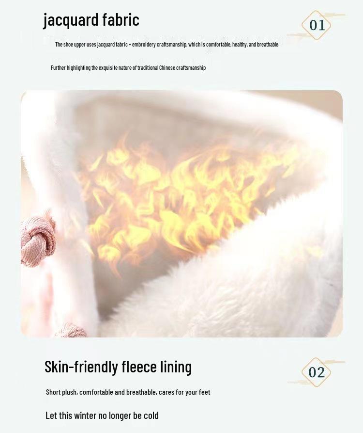 Girls' Winter Hanfu Shoes: Velvet-Lined Embroidered Cotton Boots with Non-Slip Soft Sole