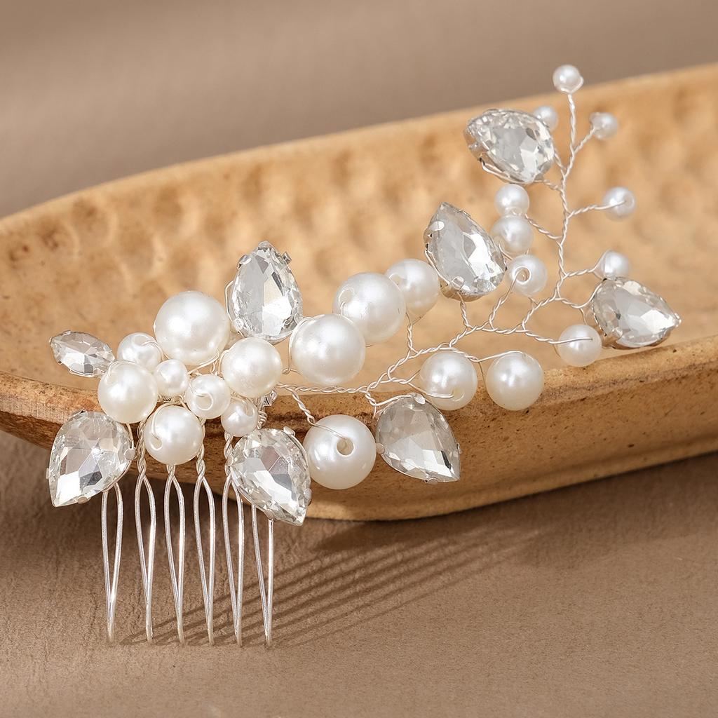 Bridal Jewelry Rhinestone Pearl Hair Comb Retro Wedding Banquet Accessories Handmade Bridal Headdress Hair Comb
