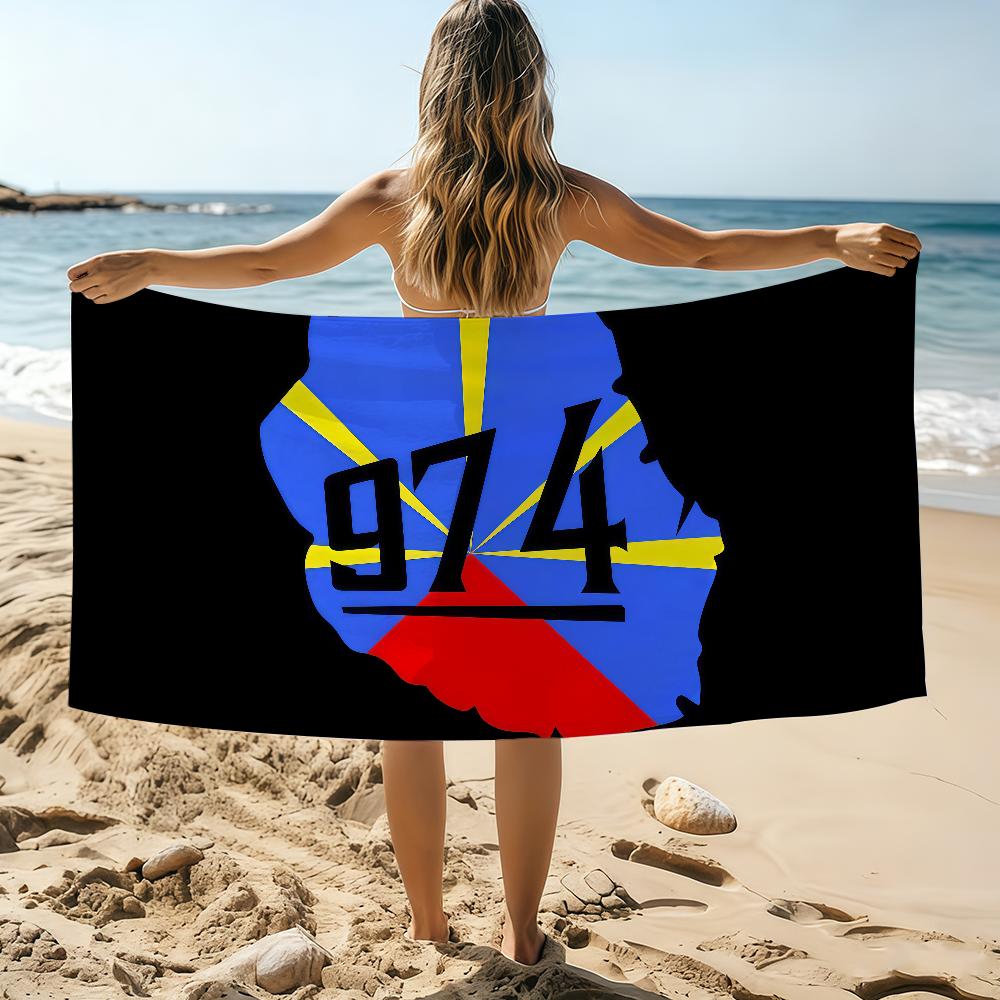 Mode 974 R-Île de la Réunion Logo Serviette Serviette de Plage Surdimensionnée Séchage Rapide Serviette Absorbante Douce Natation Serviettes de Plage Pour Hommes Femmes STJ40x70CM blue