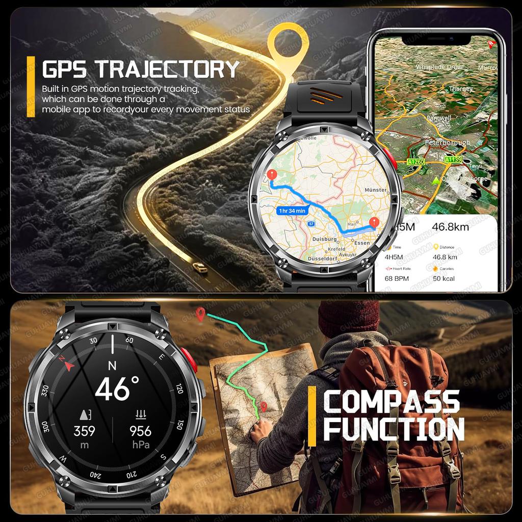 2026 New Men Bluetooth Call Smart Watch Military Built-in GPS Compass Barometric Altimeter 30ATM Waterproof Bluetooth Call Smart Watch