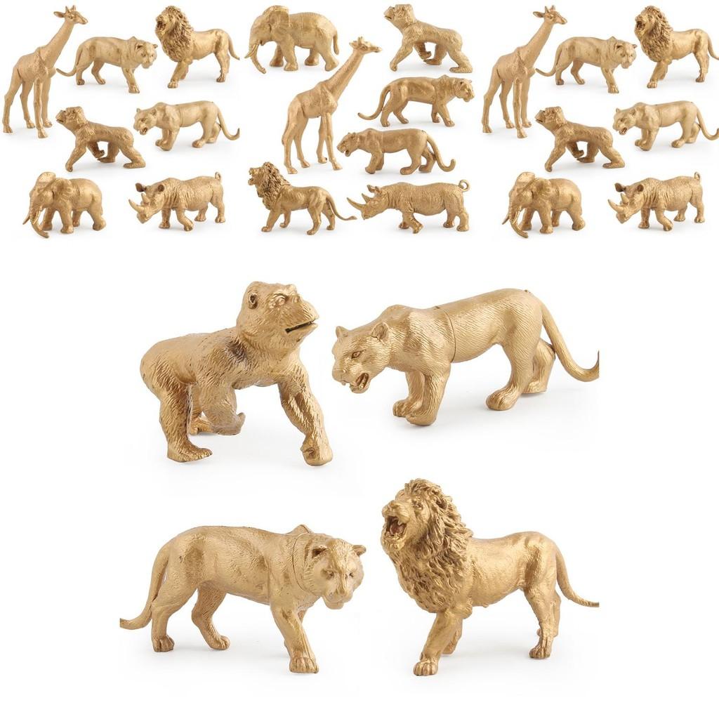 Wykwintna Złota Wersja Realistyczny Model Zwierzęcia Zoo Dekoracja Prezent z Lwem Żyrafą Słoniem