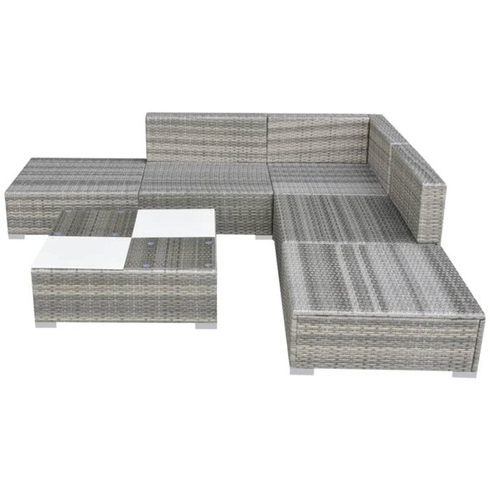 6-piece Garden Set with Cushion, Woven Resin - Grey - 69.5 X 69.5 X 52.5 Cm