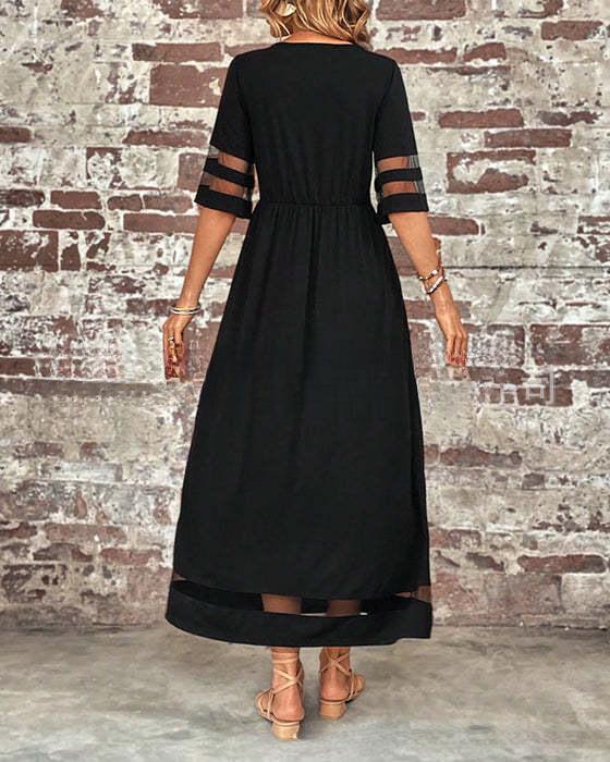 2025 Plus Size Women's Mesh Patchwork Dress with Pockets
