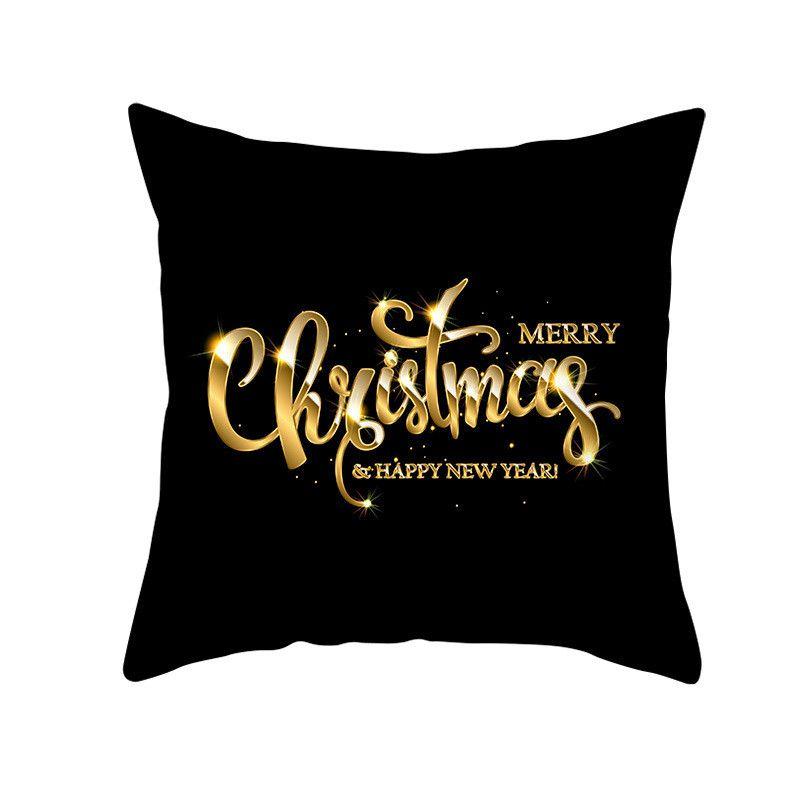 18" Merry Christmas Cushion Cover Home Decor Xmas Throw Pillow Case Gold Black