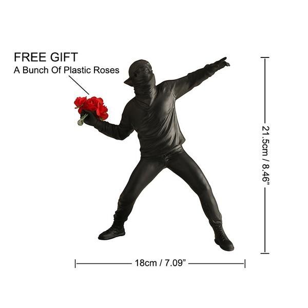 

Banksy Sculptures Flower Thrower Statue Bomber Home Decoration Desk Accessories Collectible Figurine Decorative Interior чёрный