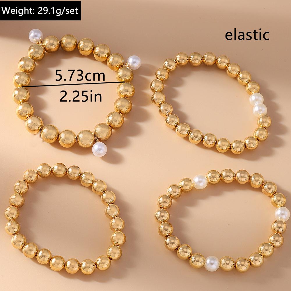 4pcs Fashion Gold Color Pearl Ball Beaded Bracelet for Women Men Round CCB Beads Bracelets Bangle Jewelry Gifts