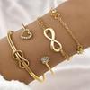 European & American Love Knot Alloy Bracelet Set: 4-Piece Creative Geometric Heart Design