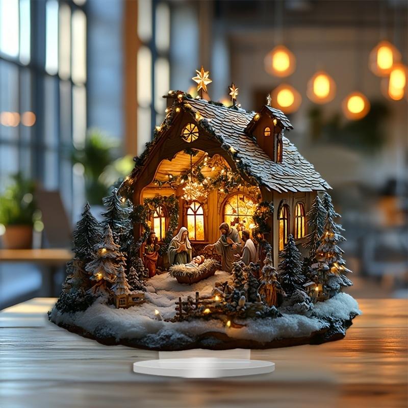 Nativity Jesus Birth Scene Acrylic Desk Ornament Traditional Christmas Table Centerpiece Accessory for Home Office Decoration