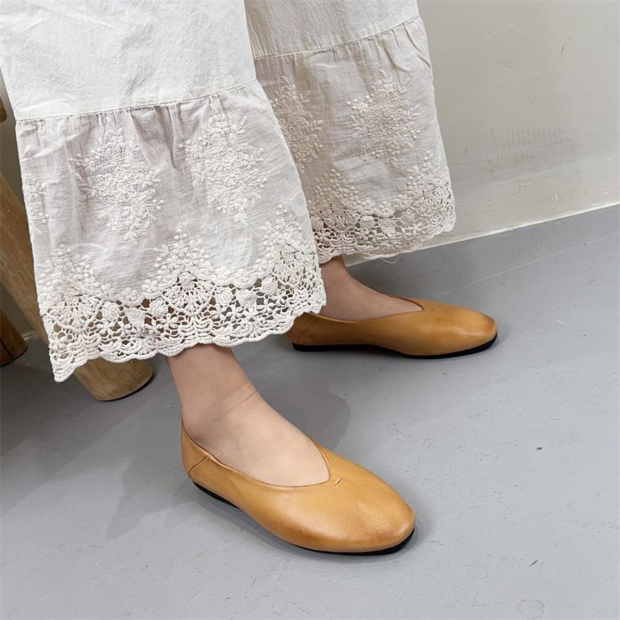 Johnature Мокасины ручной работы из натуральной кожи, туфли на плоской подошве, ретро, круглый носок, неглубокая мягкая подошва, женские туфли