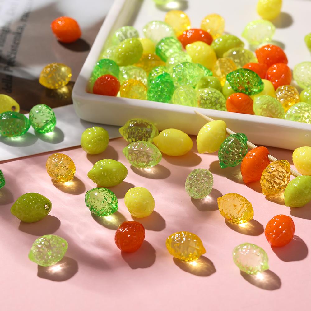 10pcs Acrylic Lemon Shaped Beads Colored Spacer Beads for Handmade DIY Necklace Bracelet Phone Chain Jewelry Making Accessories