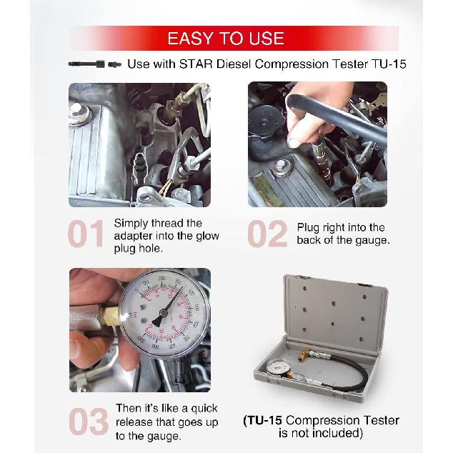 LNG-TU-15-38 Diesel Compression Test Adapt Adapter for Duramax, M10 X 1.25 Mm