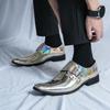 Silver Demon Color-Changing Pointed Toe Chelsea Leather Shoes for Men - Trendy, Casual, Nightclub-Ready Hairstylist Footwear.