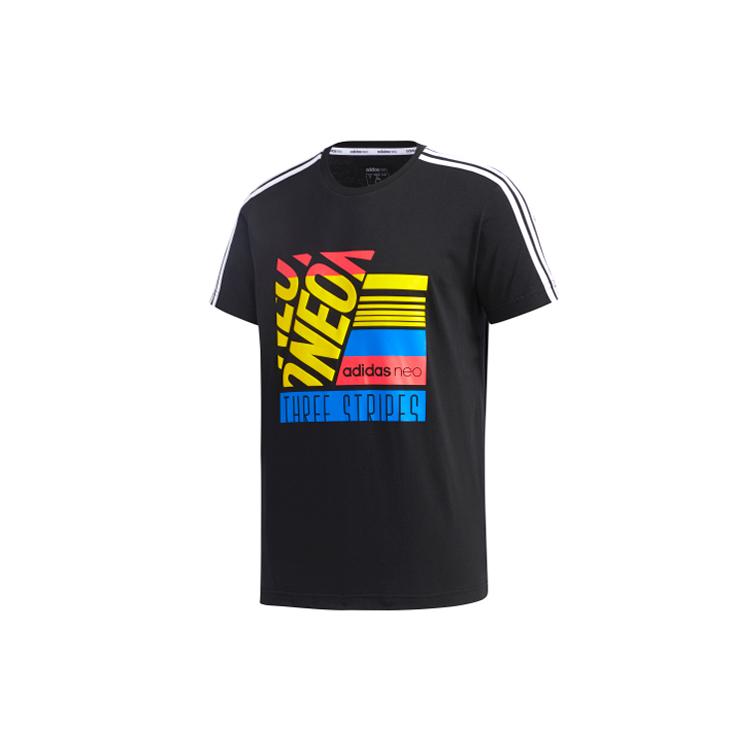 Мужская футболка Adidas Neo с принтом, круглым вырезом, приталенного прямого кроя, с коротким рукавом, черная GK1516 XXL