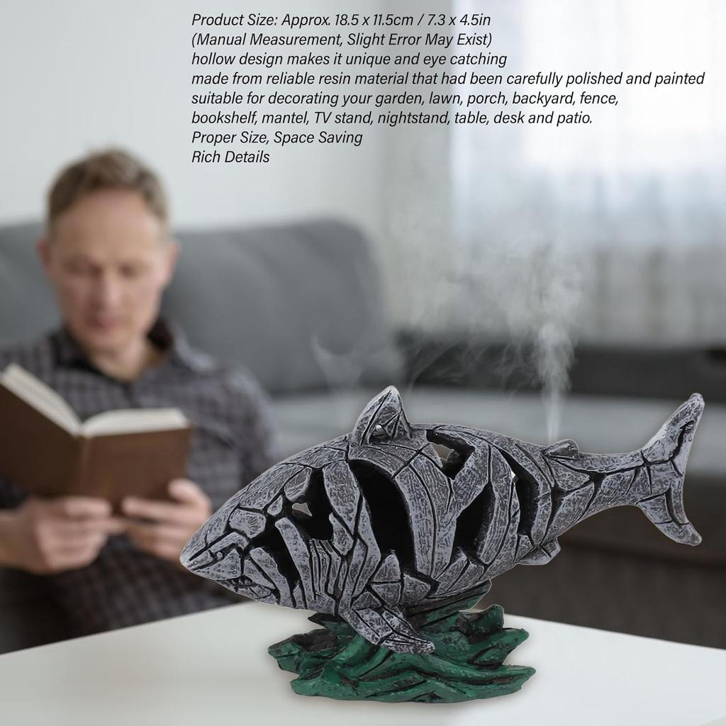 Shark Decorative Sculpture Hollowed Waterproof Resin Sturdy 7.3in Long 4.5in Wide Shark Statue Home Decor Statue with Stand Accent Figurine