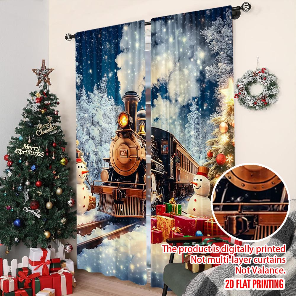 2pcs 2D flat printing Christmas Drapes Day Christmas Train Scene Fabric Without Electricity Party Decorations Perfect for