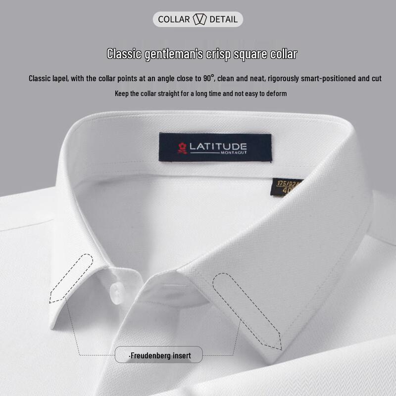 MONTAGUT Men's Pure White Silk-Cotton Blend Wrinkle-Free Long-Sleeve Shirt