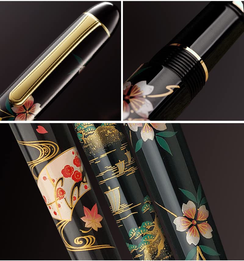 Platinum Fountain Pen Kaga Hira Cherry Blossom Design 14K #3776 Maki-e Gold, Double, F, PNB-30000B, 40-2