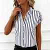 Nuova Blusa a Maniche Cadenti a Strisce con Bottoni da Donna per l'Estate