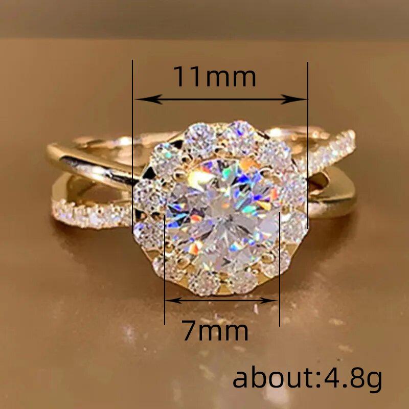 Huitan Sunflower Moissanite Zirconia Crossover Proposal Ring