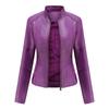 Damen Schlanke Passform PU Lederjacke Stehkragen Motorrad Stil Oberbekleidung Leicht